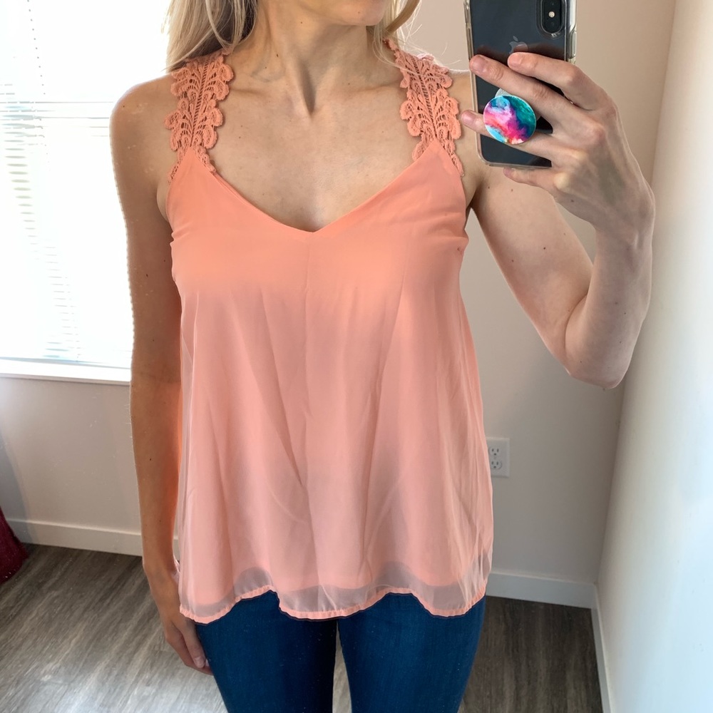 Coral Pink Lacy Strap Tank